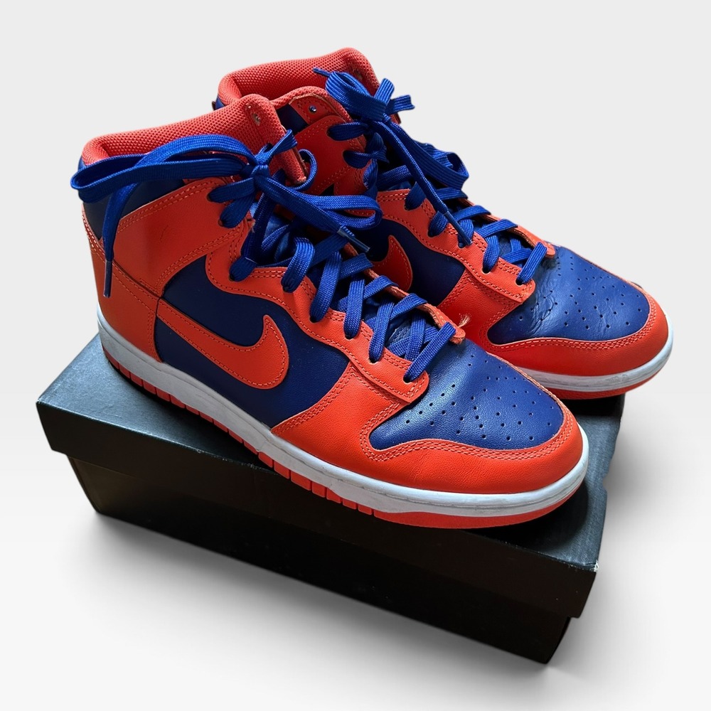 Nike Dunk Men's High "Knicks' Orange Blue Leather Sneakers Size  10 Worn Once!